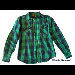 Arizona Green and Blue Long Sleeve Plaid Flannel - Men’s Small